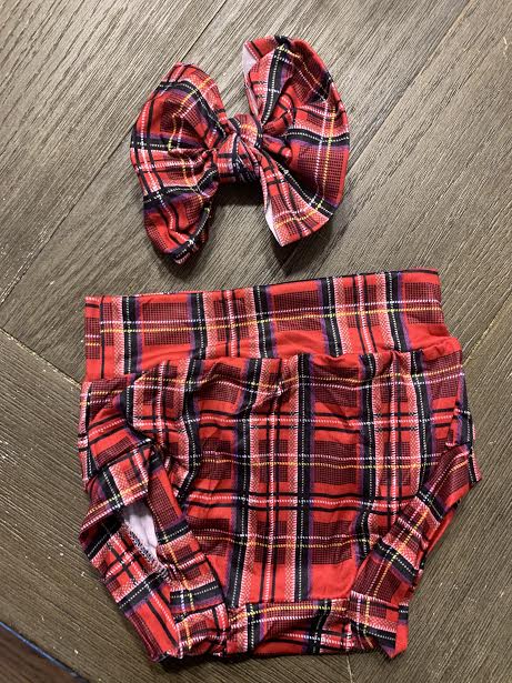 Red Plaid Bummies and Bow Set