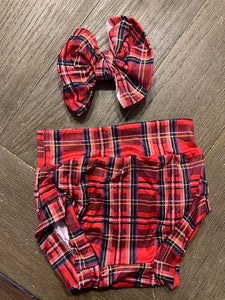 Red Plaid Bummies and Bow Set