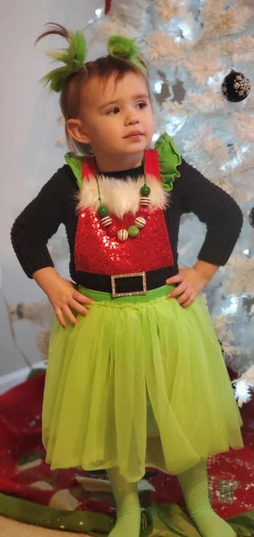 GRINCH DRESS TULLE SANTA ROMPER