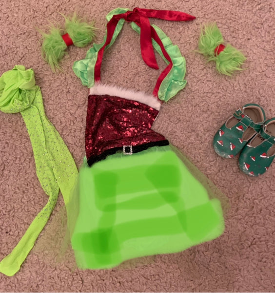 COMPLETE SET GRINCH SANTA HALTER TULLE DRESS